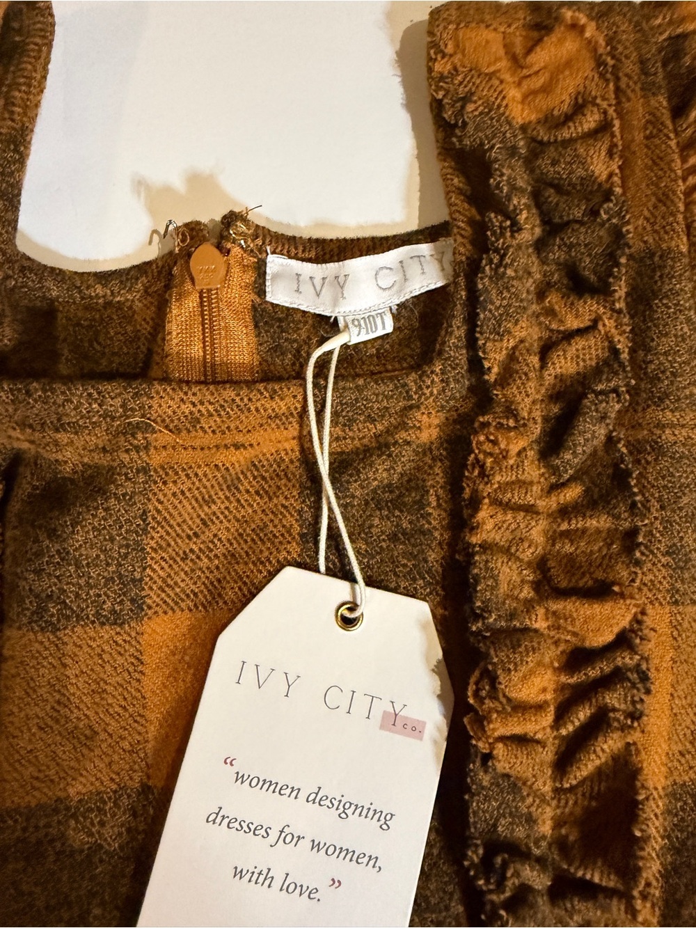 Ivy City Co Orange and Brown Plaid Midi Dress - Picture 6 of 6
